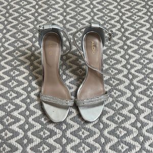 Silver Sequin Ankle Strap Heels